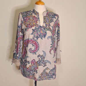 Charter Club Luxury linen/cotton blend floral paisley print tunic  SZ XS
